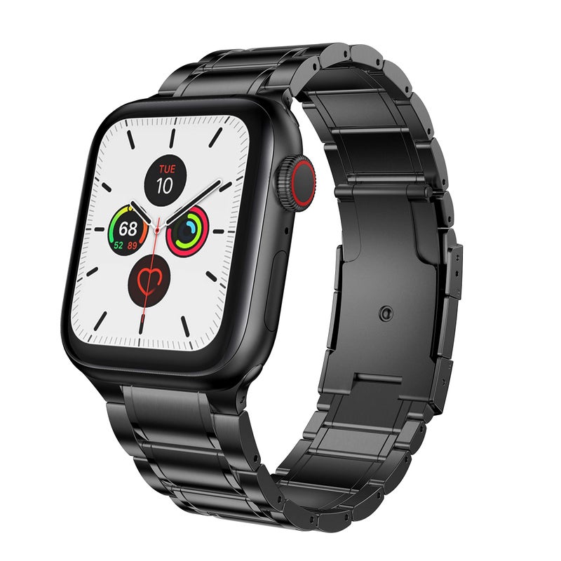 BaiHui سوار بايهوى من التيتانيوم متوافق مع سوار آبل 49 مم 45 مم 44 مم 42 مم للرجال، سوار معدني من التيتانيوم بديل لساعات ألترا و SE و السلسلة 8 7 6 SE 5 4 3 2، أسود - Image 1